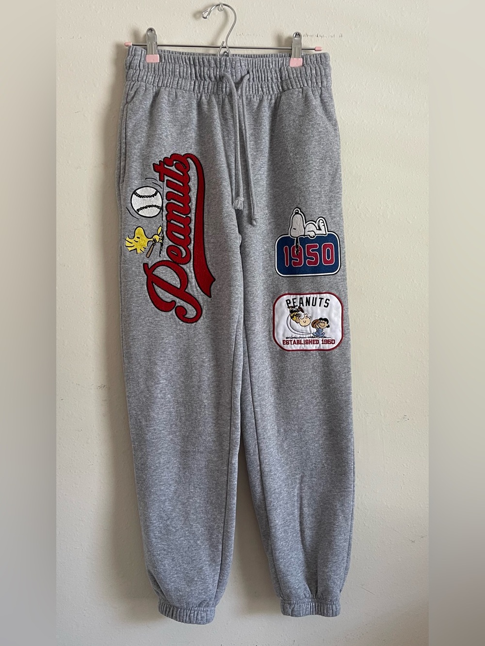 Peanuts Grey Joggers with Red Script and Navy Patches